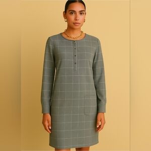 NWT Lela Rose Pearl Chestnut Plaid Wool Full Sleeve Dress Size 16